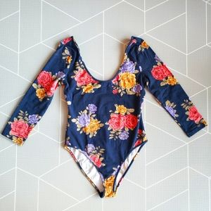 Forever 21 floral long sleeve bodysuit